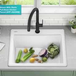 25” Granite Workstation Drop In Top Mount Single Bowl Kitchen Sink in White with Accessories