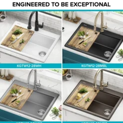 28” Granite Workstation Drop In Top Mount Single Bowl Kitchen Sink in Metallic Black with Accessories