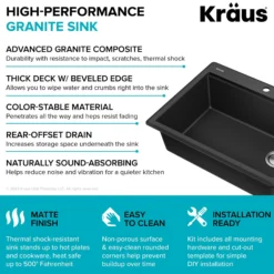 28” Granite Workstation Drop In Top Mount Single Bowl Kitchen Sink in Metallic Black with Accessories