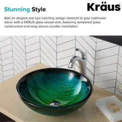 Green Glass Vessel 17" Bathroom Sink