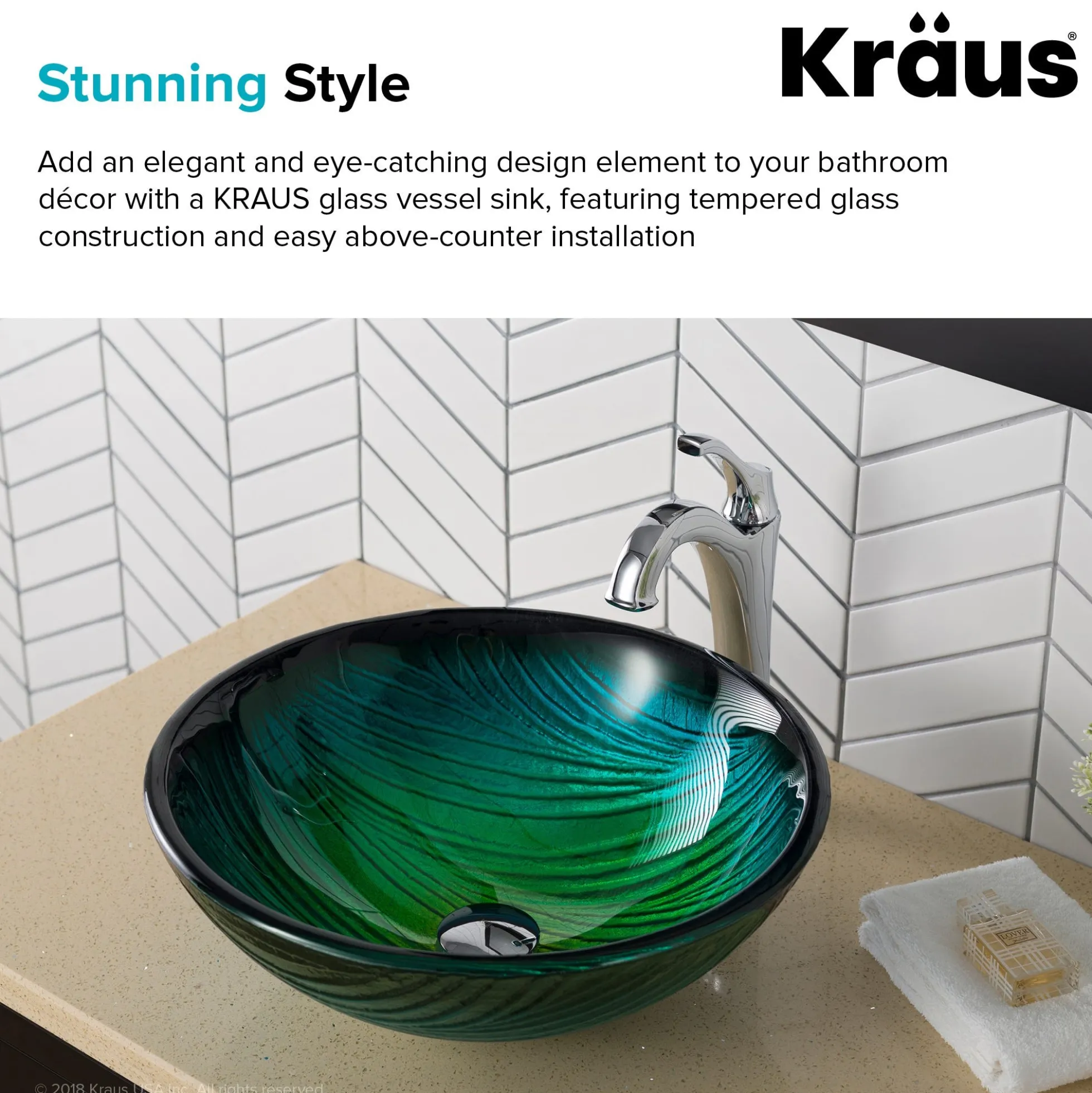 Green Glass Vessel 17" Bathroom Sink
