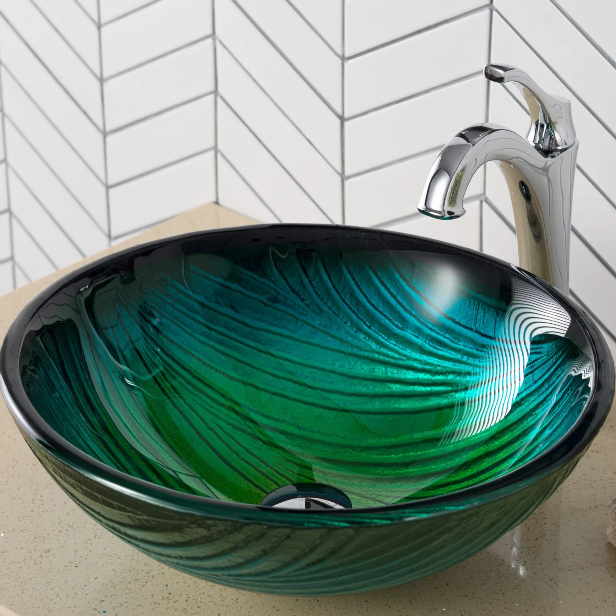 Green Glass Vessel 17" Bathroom Sink