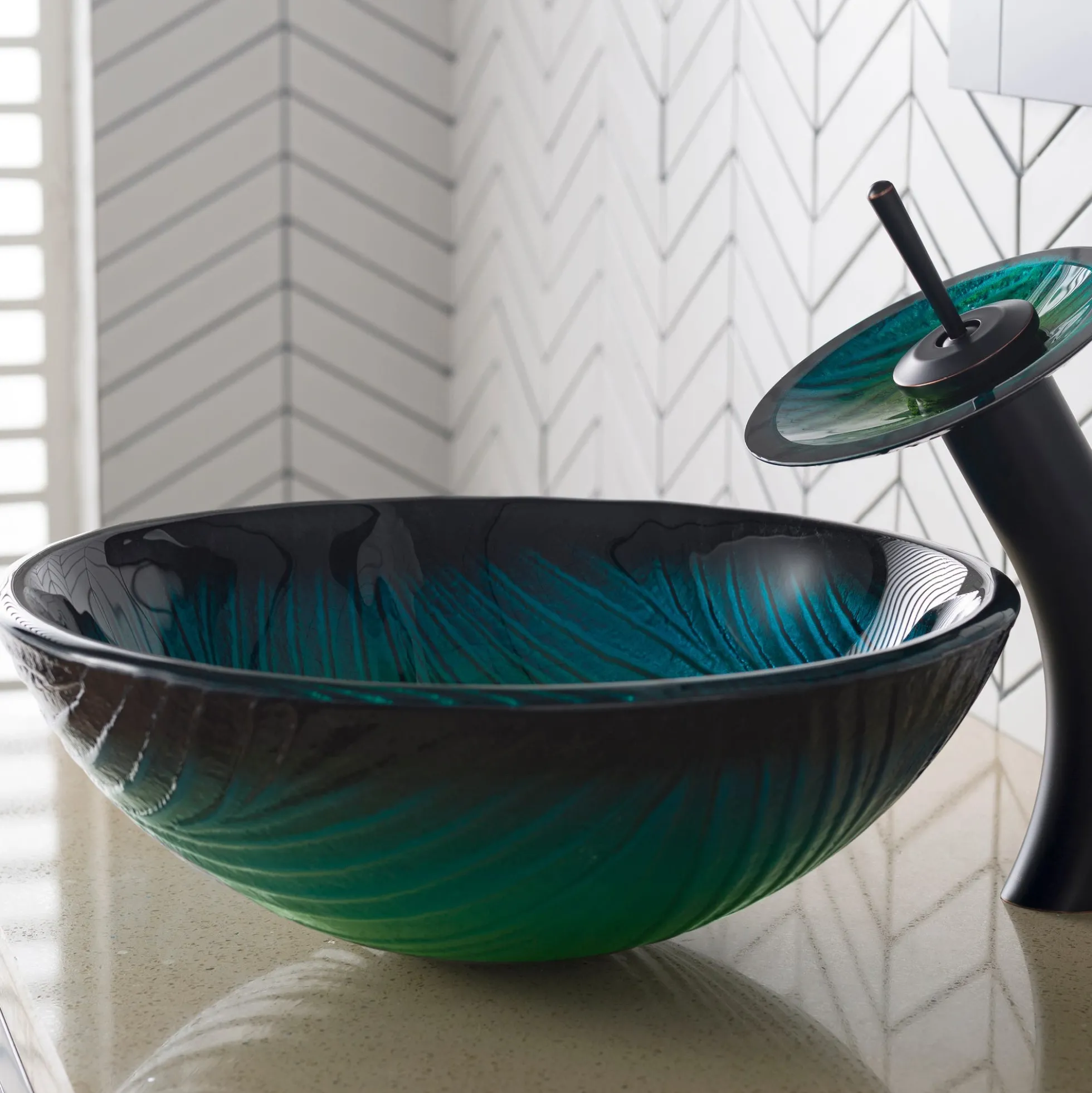 Green Glass Vessel 17" Bathroom Sink