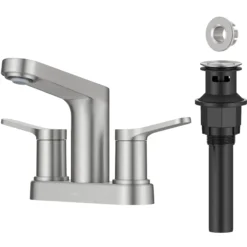 2-Handle 4-inch Centerset Bathroom Faucet in Spot-Free Brushed Nickelwith Pop Up Drain and Supply Lines
