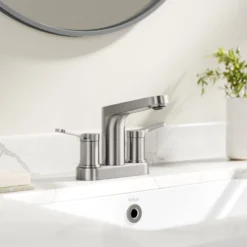 2-Handle 4-inch Centerset Bathroom Faucet in Spot-Free Brushed Nickelwith Pop Up Drain and Supply Lines