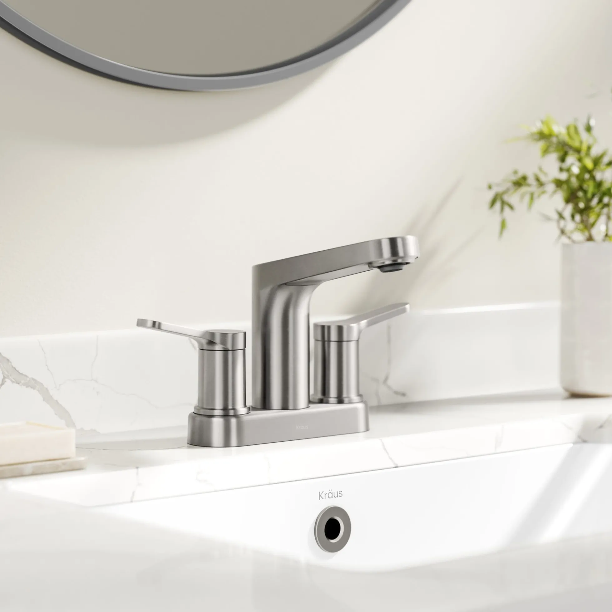 2-Handle 4-inch Centerset Bathroom Faucet in Spot-Free Brushed Nickelwith Pop Up Drain and Supply Lines