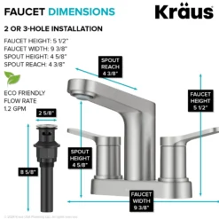 2-Handle 4-inch Centerset Bathroom Faucet in Spot-Free Brushed Nickelwith Pop Up Drain and Supply Lines