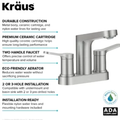 2-Handle 4-inch Centerset Bathroom Faucet in Spot-Free Brushed Nickelwith Pop Up Drain and Supply Lines