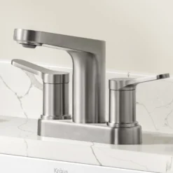 2-Handle 4-inch Centerset Bathroom Faucet in Spot-Free Brushed Nickelwith Pop Up Drain and Supply Lines
