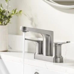 2-Handle 4-inch Centerset Bathroom Faucet in Spot-Free Brushed Nickelwith Pop Up Drain and Supply Lines