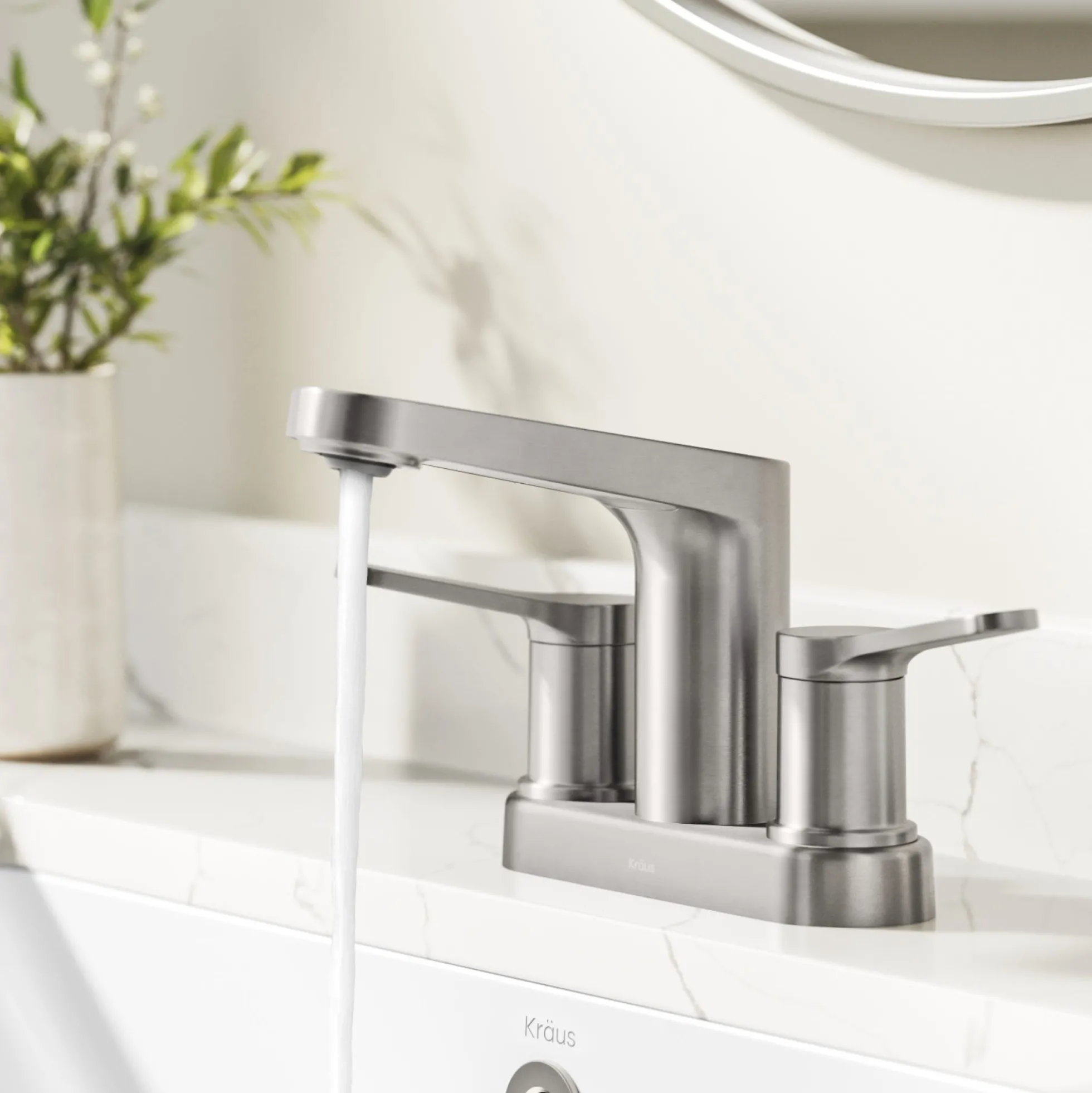 2-Handle 4-inch Centerset Bathroom Faucet in Spot-Free Brushed Nickelwith Pop Up Drain and Supply Lines