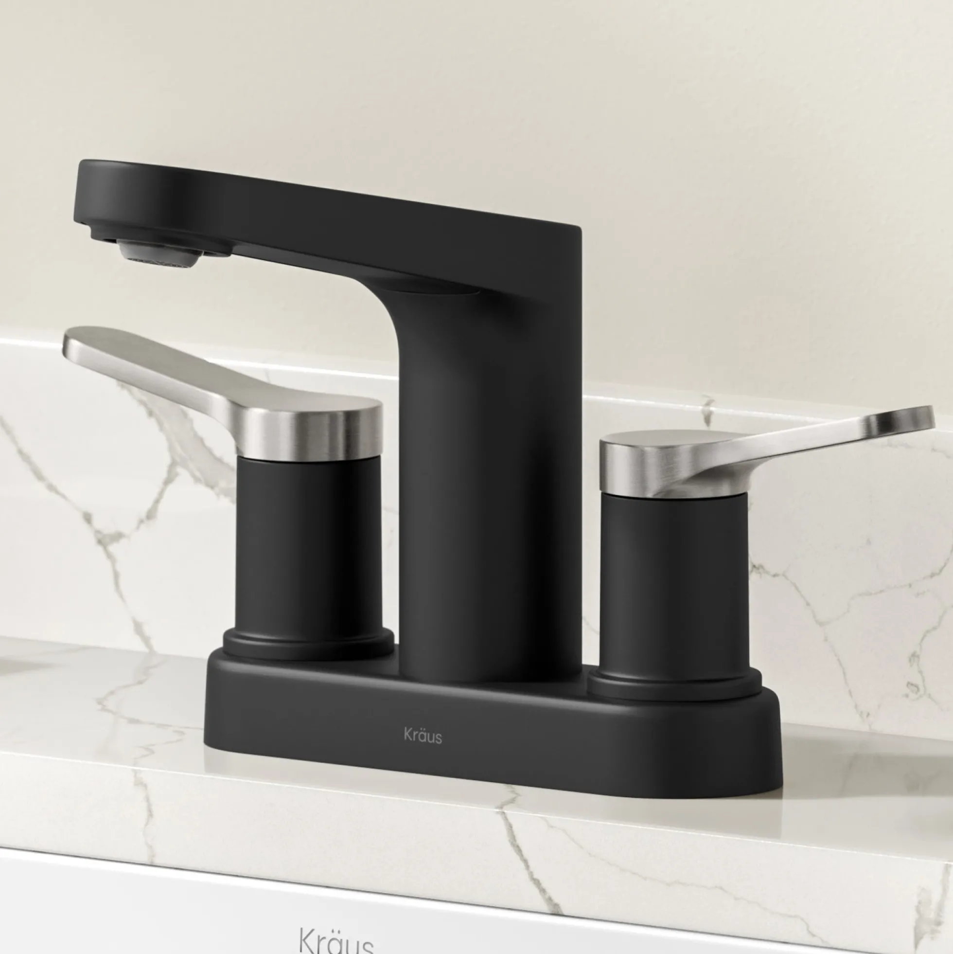 2-Handle 4-inch Centerset Bathroom Faucet in Spot-Free Brushed Nickel/ Matte Black with Pop Up Drain and Supply Lines