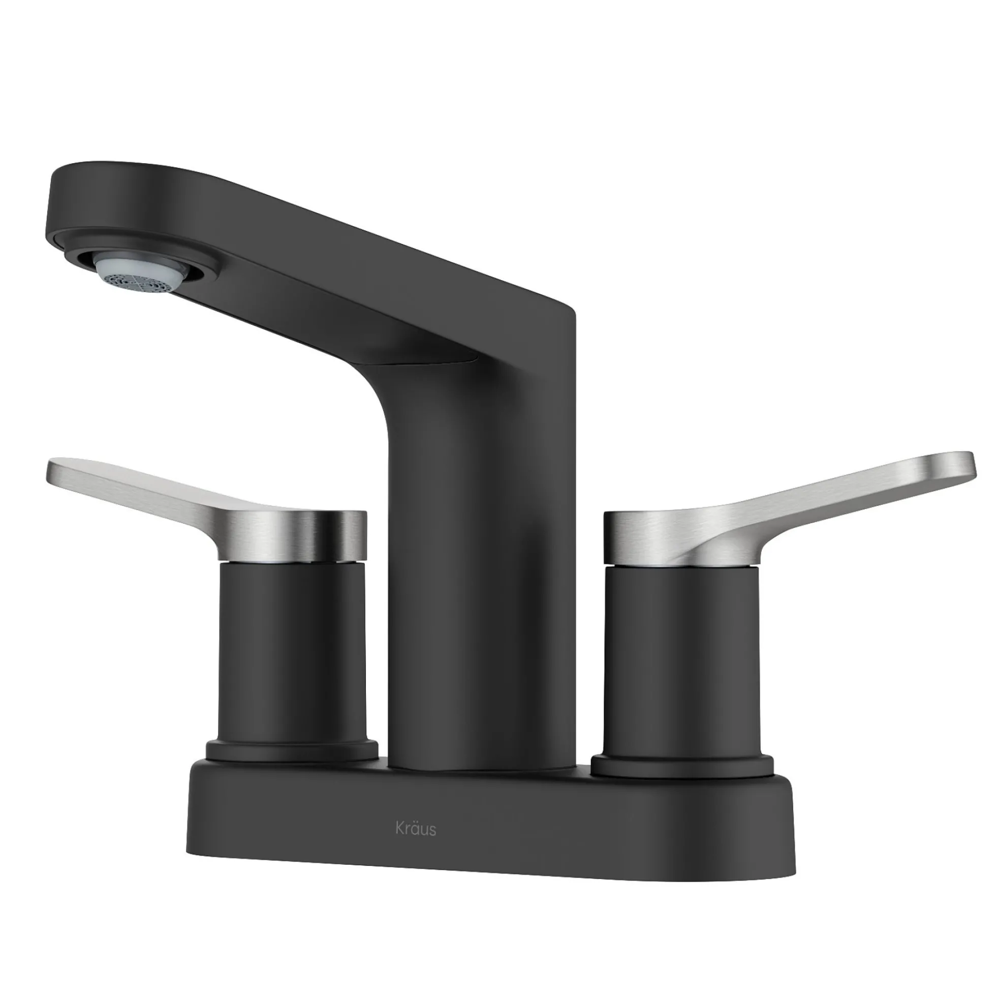 2-Handle 4-inch Centerset Bathroom Faucet in Spot-Free Brushed Nickel/ Matte Black with Pop Up Drain and Supply Lines