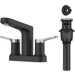 2-Handle 4-inch Centerset Bathroom Faucet in Spot-Free Brushed Nickel/ Matte Black with Pop Up Drain and Supply Lines