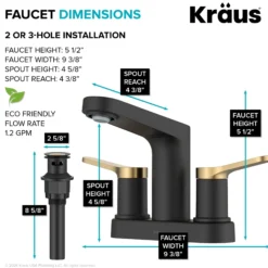 2-Handle 4-inch Centerset Bathroom Faucet in Spot-Free Brushed Brass / Matte Black with Pop Up Drain and Supply Lines