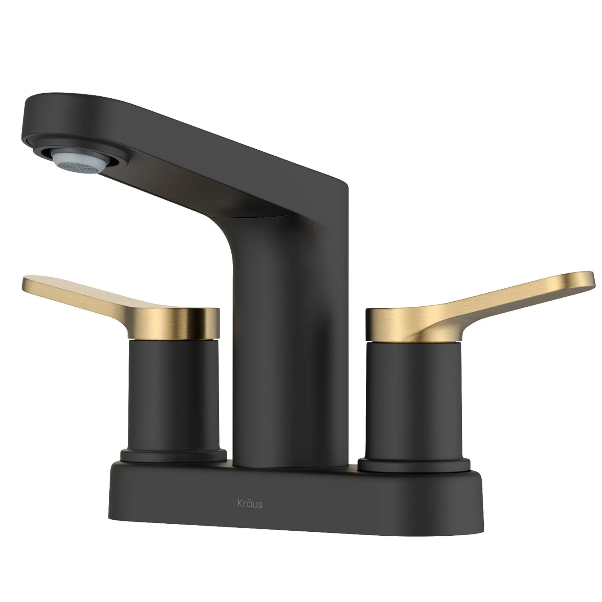 2-Handle 4-inch Centerset Bathroom Faucet in Spot-Free Brushed Brass / Matte Black with Pop Up Drain and Supply Lines