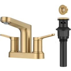2-Handle 4-inch Centerset Bathroom Faucet in Spot-Free Brushed Brass with Pop Up Drain and Supply Lines