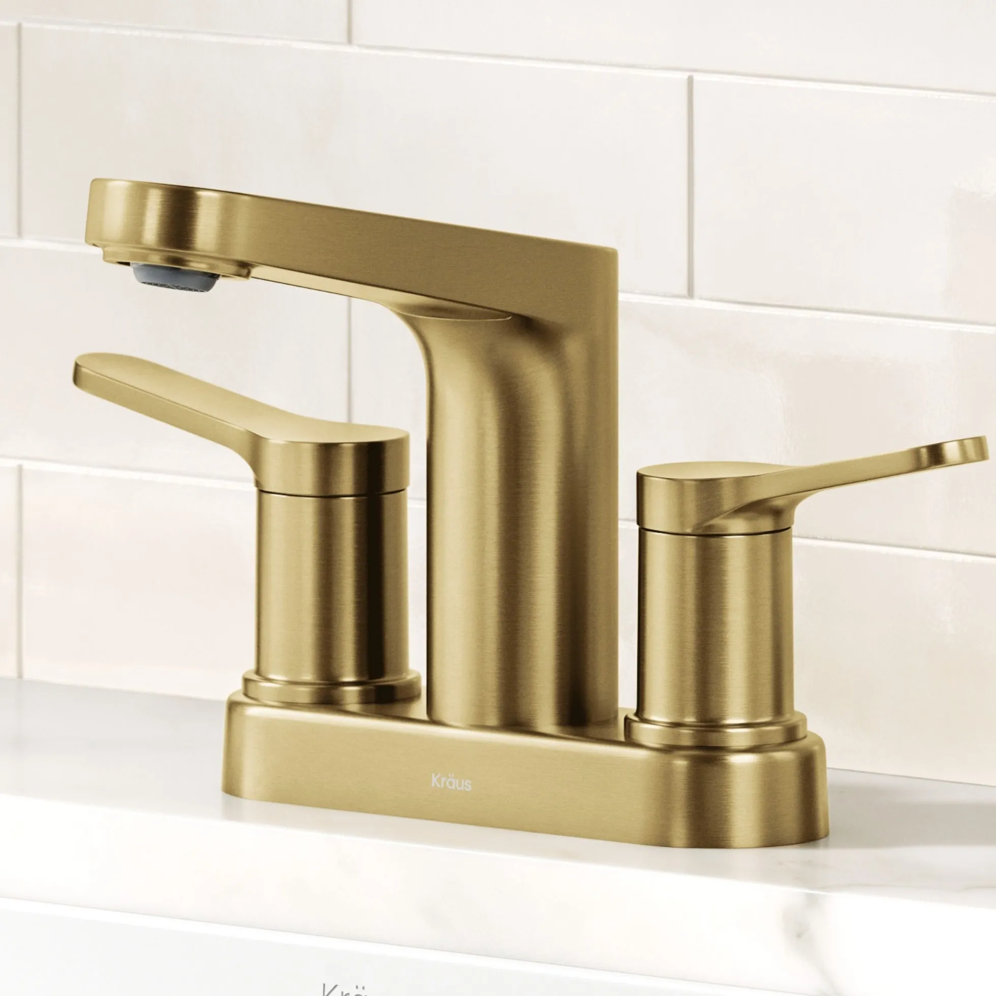 2-Handle 4-inch Centerset Bathroom Faucet in Spot-Free Brushed Brass with Pop Up Drain and Supply Lines