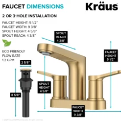 2-Handle 4-inch Centerset Bathroom Faucet in Spot-Free Brushed Brass with Pop Up Drain and Supply Lines