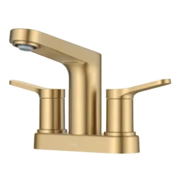 2-Handle 4-inch Centerset Bathroom Faucet in Spot-Free Brushed Brass with Pop Up Drain and Supply Lines