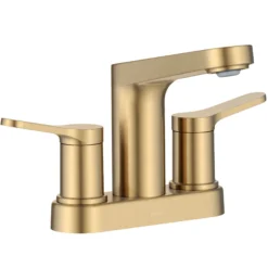 2-Handle 4-inch Centerset Bathroom Faucet in Spot-Free Brushed Brass with Pop Up Drain and Supply Lines