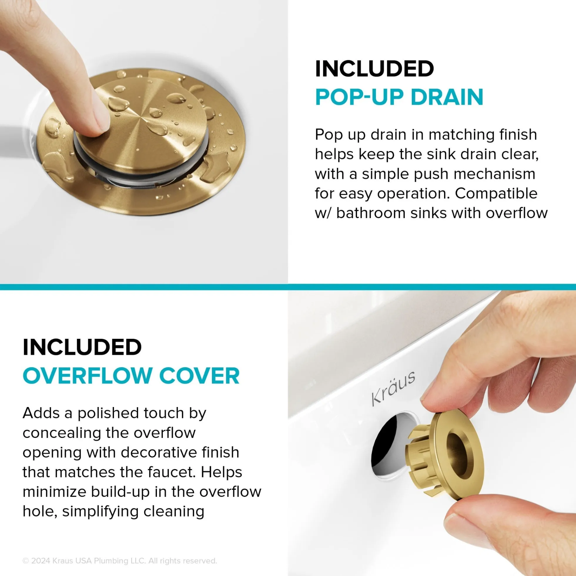 2-Handle 4-inch Centerset Bathroom Faucet in Spot-Free Brushed Brass with Pop Up Drain and Supply Lines