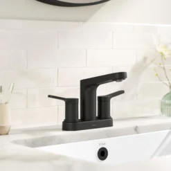 2-Handle 4-inch Centerset Bathroom Faucet in Matte Black with Pop Up Drain and Supply Lines
