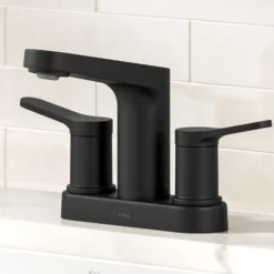 2-Handle 4-inch Centerset Bathroom Faucet in Matte Black with Pop Up Drain and Supply Lines