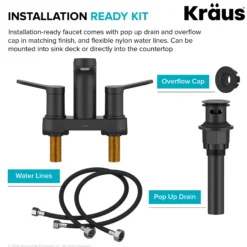 2-Handle 4-inch Centerset Bathroom Faucet in Matte Black with Pop Up Drain and Supply Lines