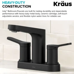 2-Handle 4-inch Centerset Bathroom Faucet in Matte Black with Pop Up Drain and Supply Lines