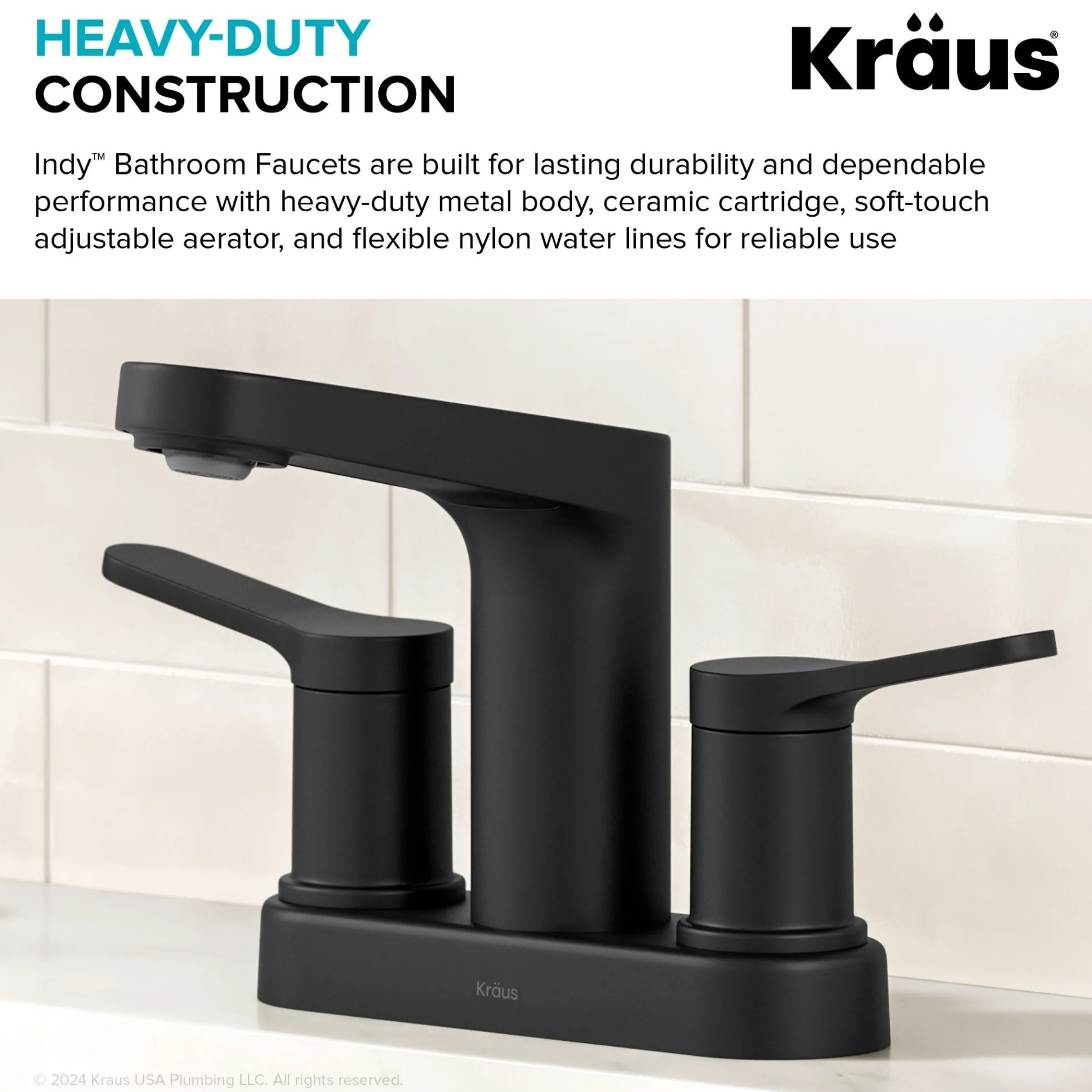 2-Handle 4-inch Centerset Bathroom Faucet in Matte Black with Pop Up Drain and Supply Lines