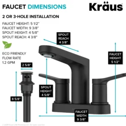 2-Handle 4-inch Centerset Bathroom Faucet in Matte Black with Pop Up Drain and Supply Lines