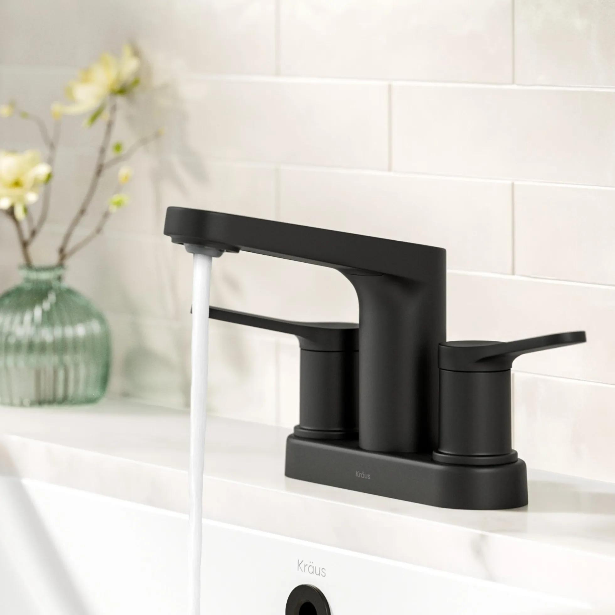 2-Handle 4-inch Centerset Bathroom Faucet in Matte Black with Pop Up Drain and Supply Lines