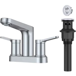2-Handle 4-inch Centerset Bathroom Faucet in Chrome with Pop Up Drain and Supply Lines