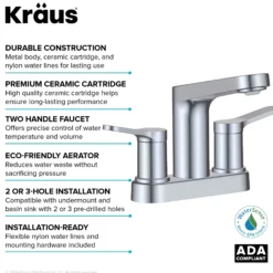 2-Handle 4-inch Centerset Bathroom Faucet in Chrome with Pop Up Drain and Supply Lines