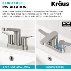2-Handle 4-inch Centerset Bathroom Faucet in Chrome with Pop Up Drain and Supply Lines