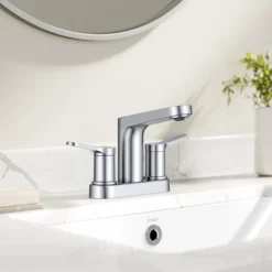 2-Handle 4-inch Centerset Bathroom Faucet in Chrome with Pop Up Drain and Supply Lines