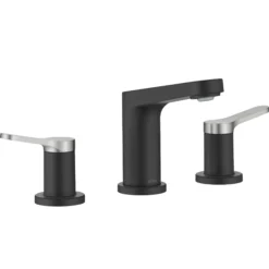 2-Handle 8-inch Widespread Bathroom Faucet in Spot-Free Brushed Nickel / Matte Black with Pop Up Drain and Supply Lines
