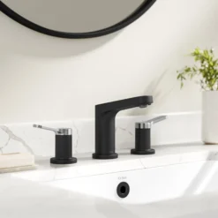 2-Handle 8-inch Widespread Bathroom Faucet in Spot-Free Brushed Nickel / Matte Black with Pop Up Drain and Supply Lines