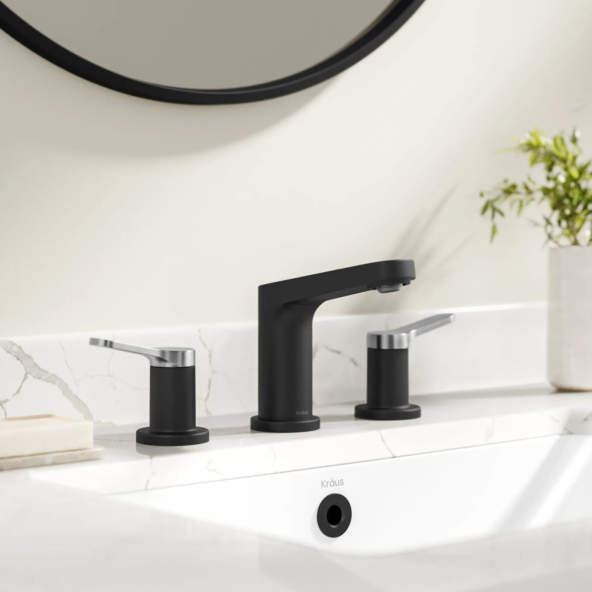 2-Handle 8-inch Widespread Bathroom Faucet in Spot-Free Brushed Nickel / Matte Black with Pop Up Drain and Supply Lines