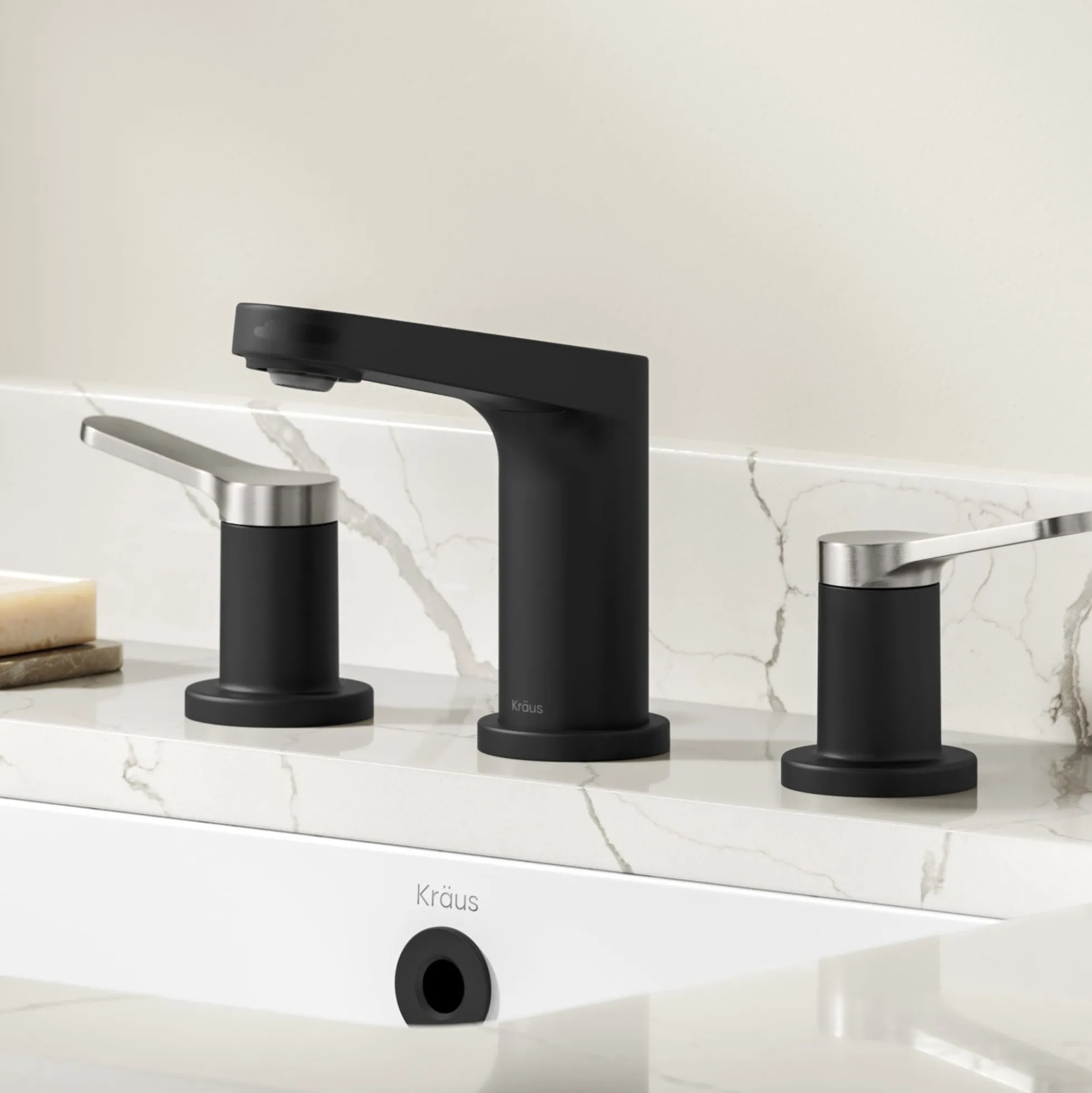 2-Handle 8-inch Widespread Bathroom Faucet in Spot-Free Brushed Nickel / Matte Black with Pop Up Drain and Supply Lines