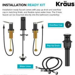 2-Handle 8-inch Widespread Bathroom Faucet in Spot-Free Brushed Nickel / Matte Black with Pop Up Drain and Supply Lines