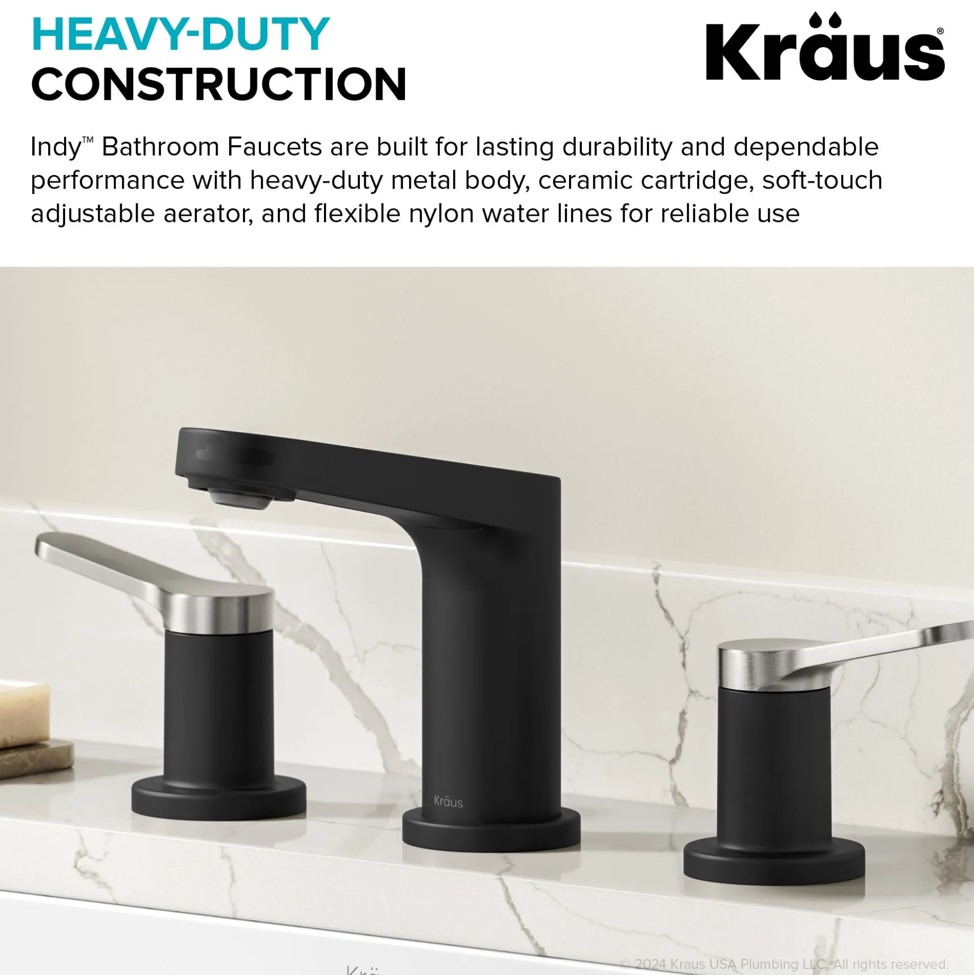 2-Handle 8-inch Widespread Bathroom Faucet in Spot-Free Brushed Nickel / Matte Black with Pop Up Drain and Supply Lines