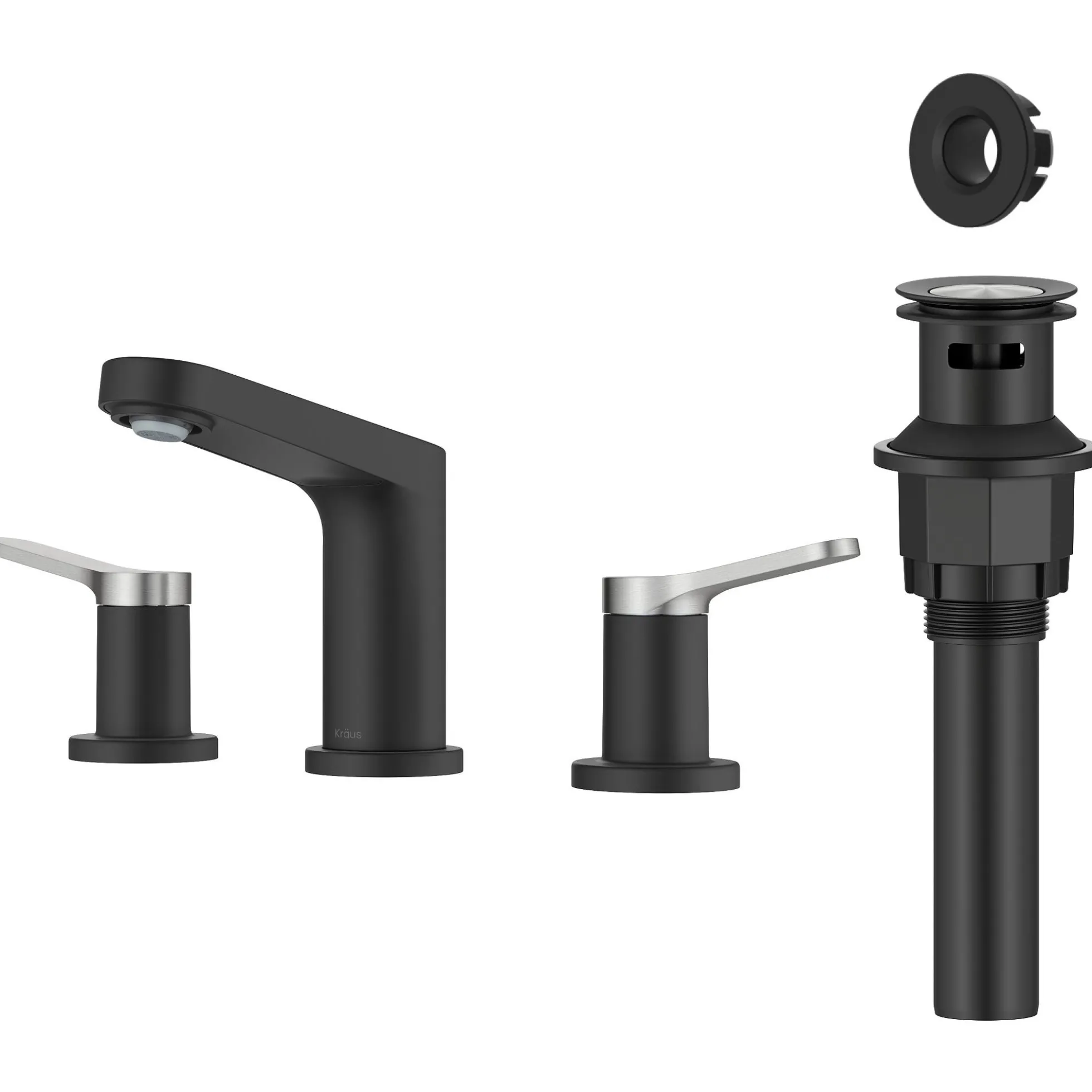 2-Handle 8-inch Widespread Bathroom Faucet in Spot-Free Brushed Nickel / Matte Black with Pop Up Drain and Supply Lines