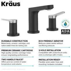 2-Handle 8-inch Widespread Bathroom Faucet in Spot-Free Brushed Nickel / Matte Black with Pop Up Drain and Supply Lines