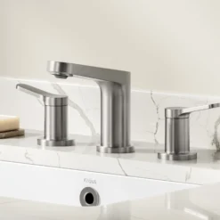 2-Handle 8-inch Widespread Bathroom Faucet in Spot-Free Brushed Nickel with Pop Up Drain and Supply Lines