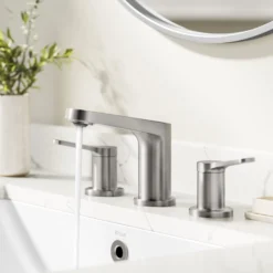 2-Handle 8-inch Widespread Bathroom Faucet in Spot-Free Brushed Nickel with Pop Up Drain and Supply Lines