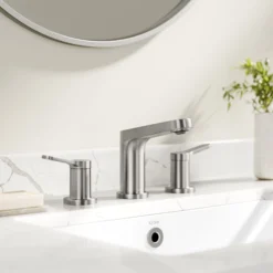 2-Handle 8-inch Widespread Bathroom Faucet in Spot-Free Brushed Nickel with Pop Up Drain and Supply Lines