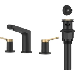 2-Handle 8-inch Widespread Bathroom Faucet in Spot-Free Brushed Brass / Matte Black with Pop Up Drain and Supply Lines