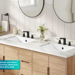 2-Handle 8-inch Widespread Bathroom Faucet in Spot-Free Brushed Brass / Matte Black with Pop Up Drain and Supply Lines